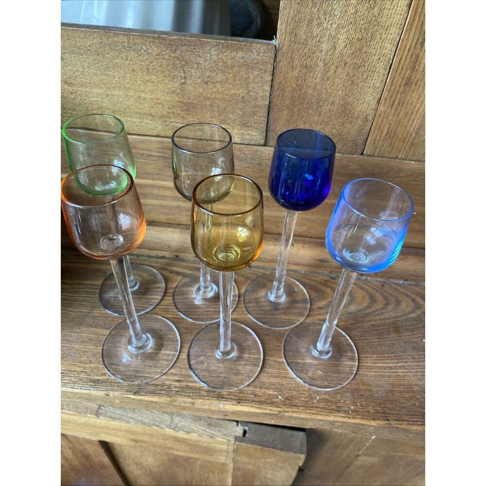 Cordial Glasses 6 Pieces Vintage Multi Color Set 6” Tall